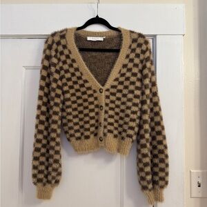 ASTR Checkered Cardigan in Brown and Tan